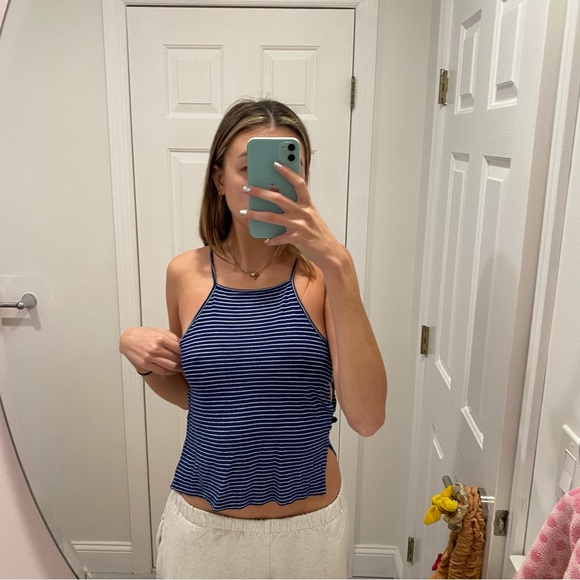 Blue and White Striped Strappy LF Tank Top - Picture 1 of 4